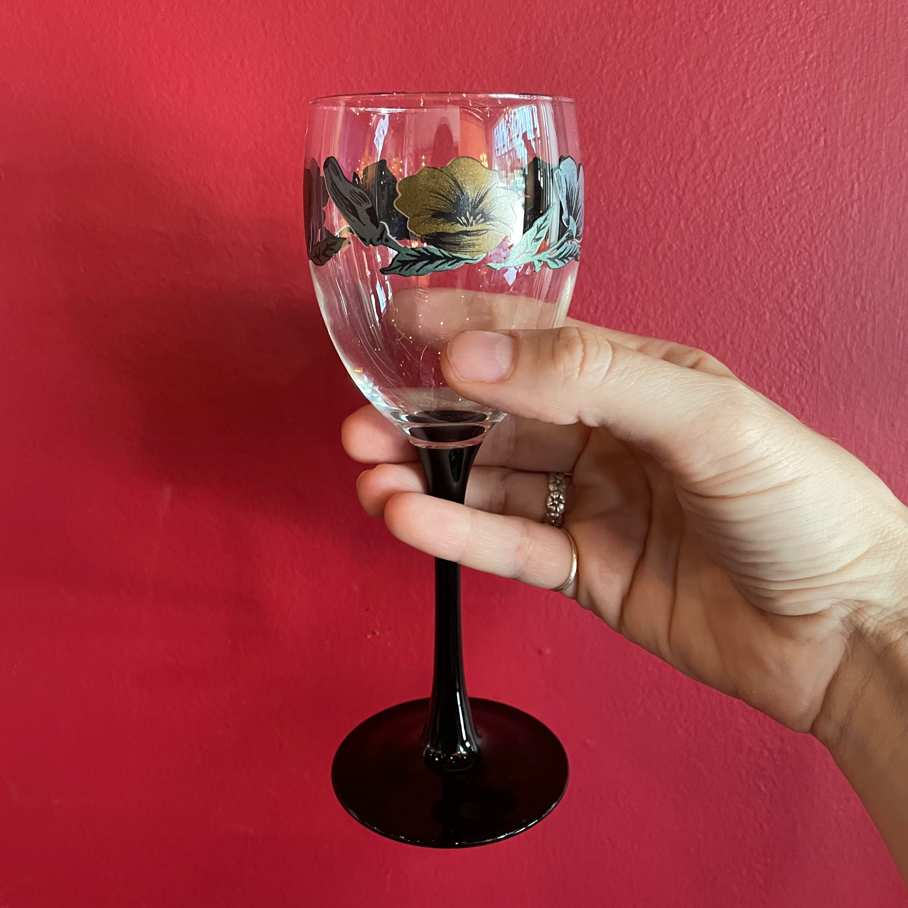 Vintage French Floral Wine Glasses by Luminarc - Set of 4