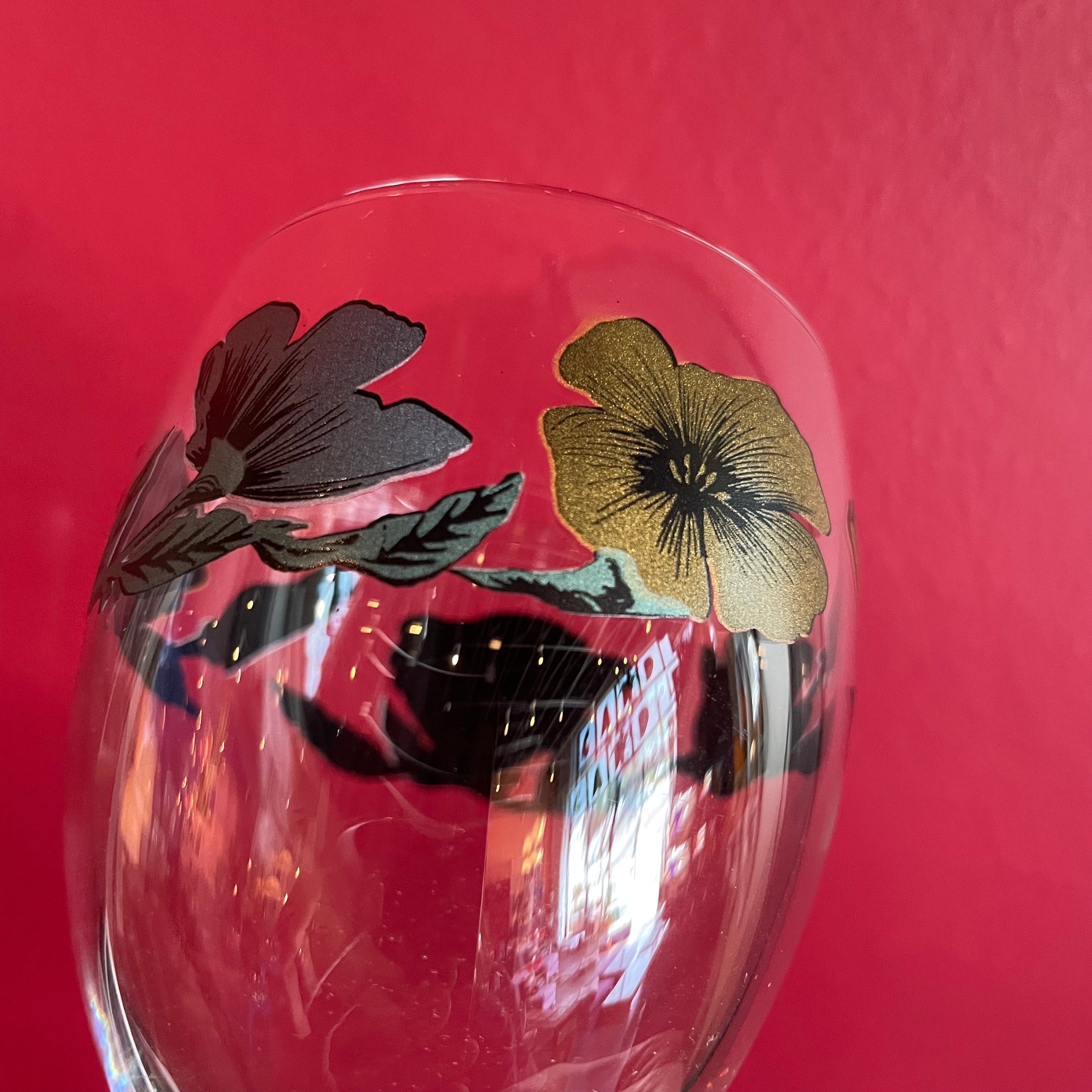 Vintage French Floral Wine Glasses by Luminarc - Set of 4