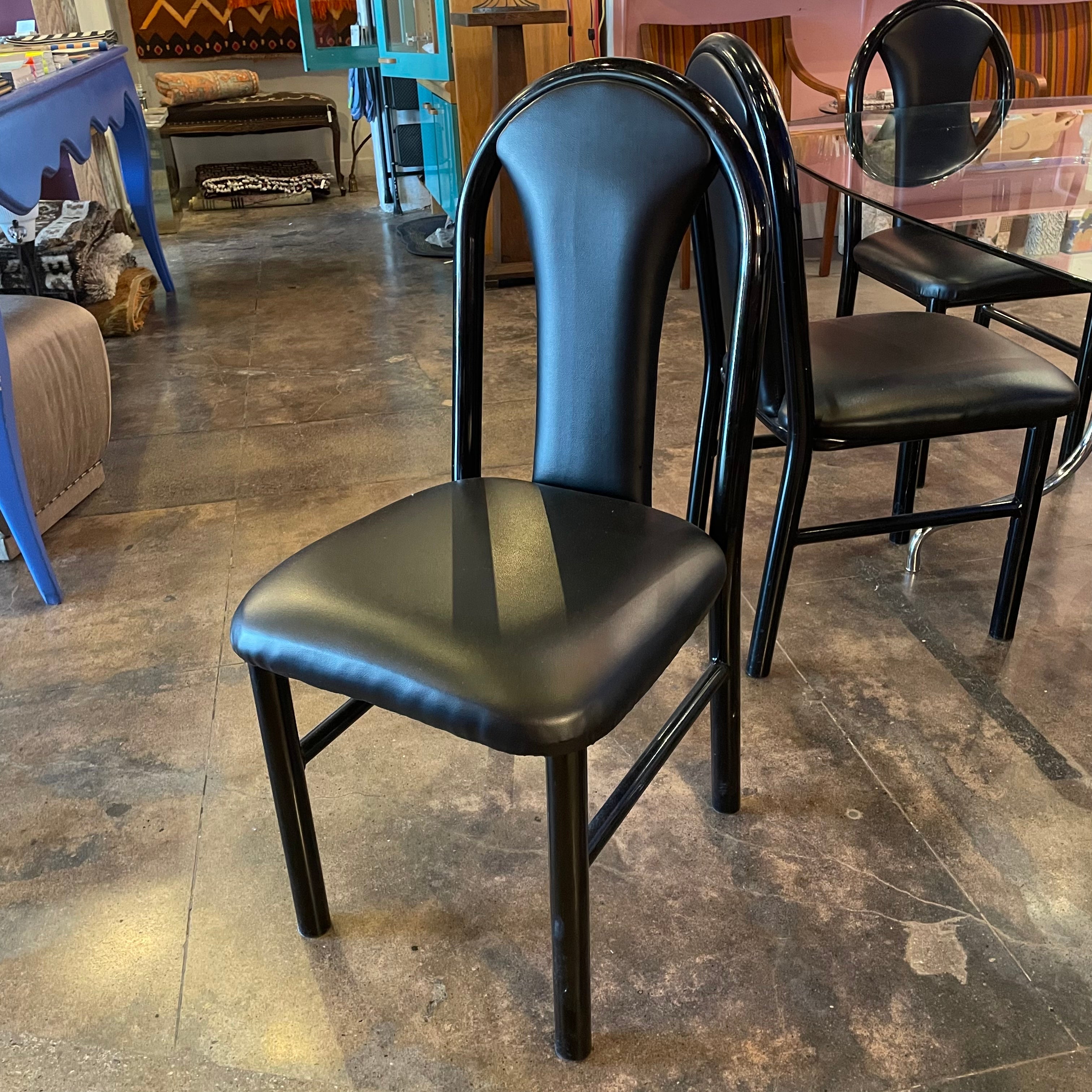 1980's Black Vinyl Dining Chairs - 4 Available