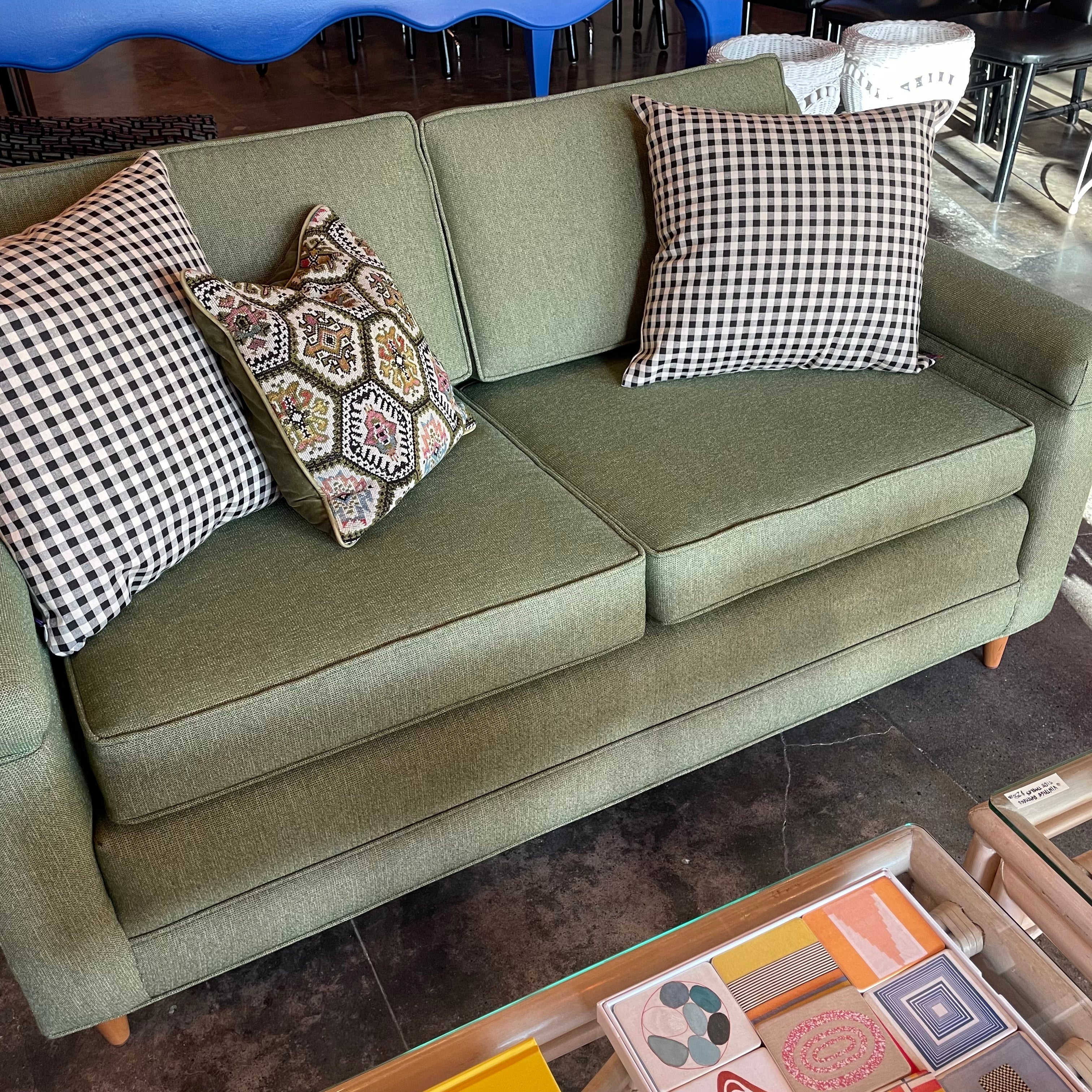 Mid-century Green Tweed Loveseat - 56" L