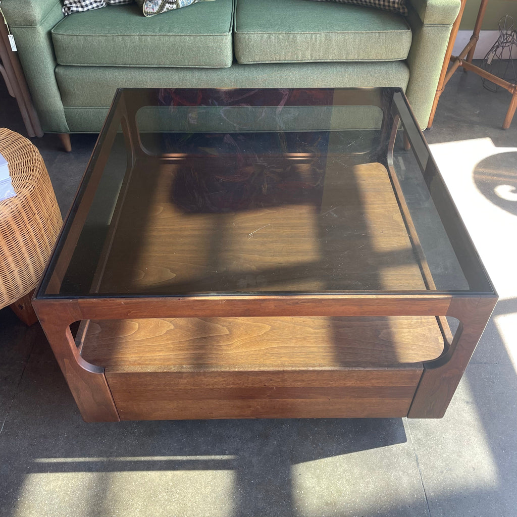 1970's Walnut + Glass Coffee Table by Brown Saltman