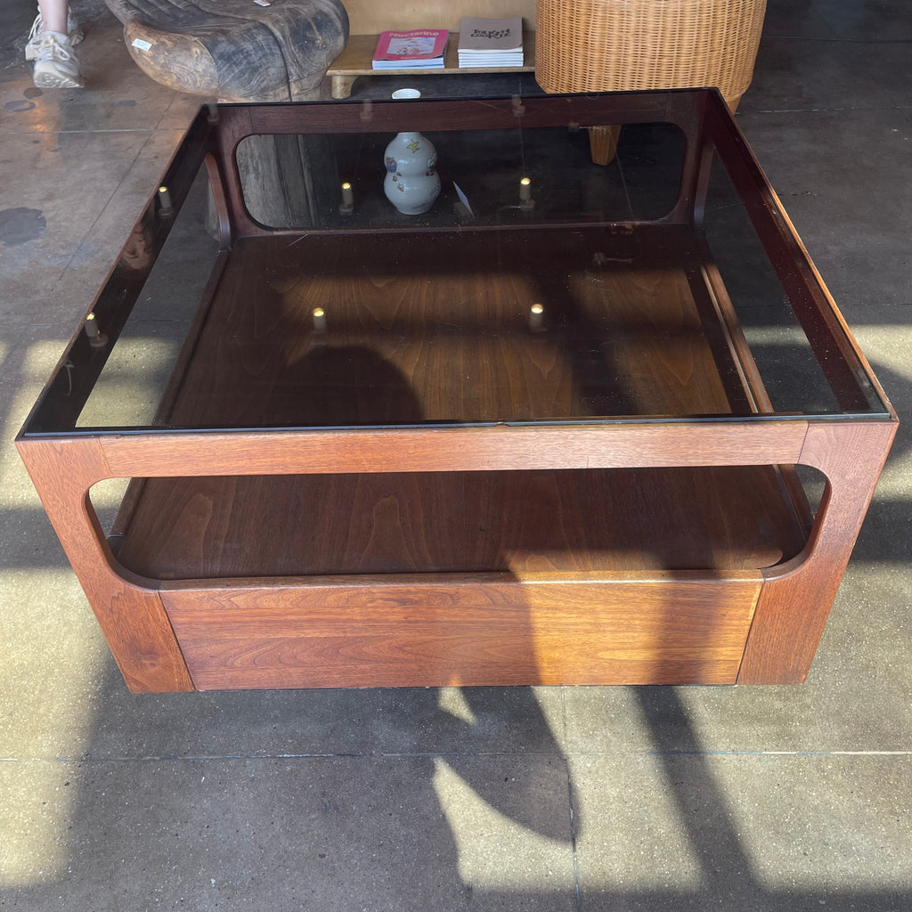 1970's Walnut + Glass Coffee Table by Brown Saltman