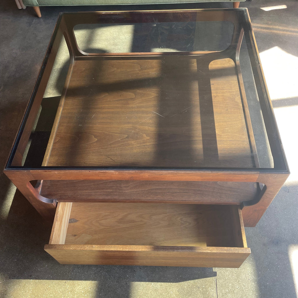 1970's Walnut + Glass Coffee Table by Brown Saltman