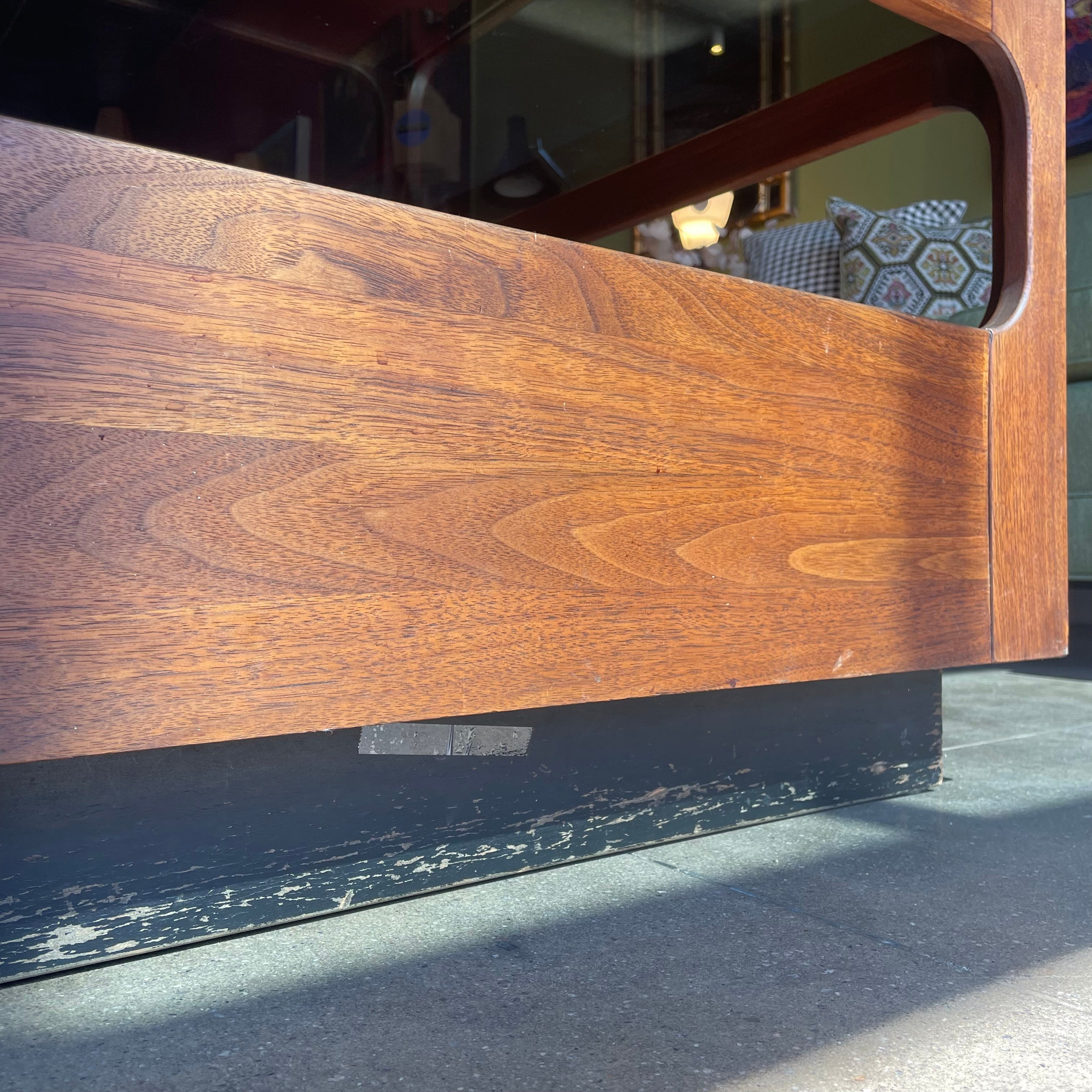 1970's Walnut + Glass Coffee Table by Brown Saltman