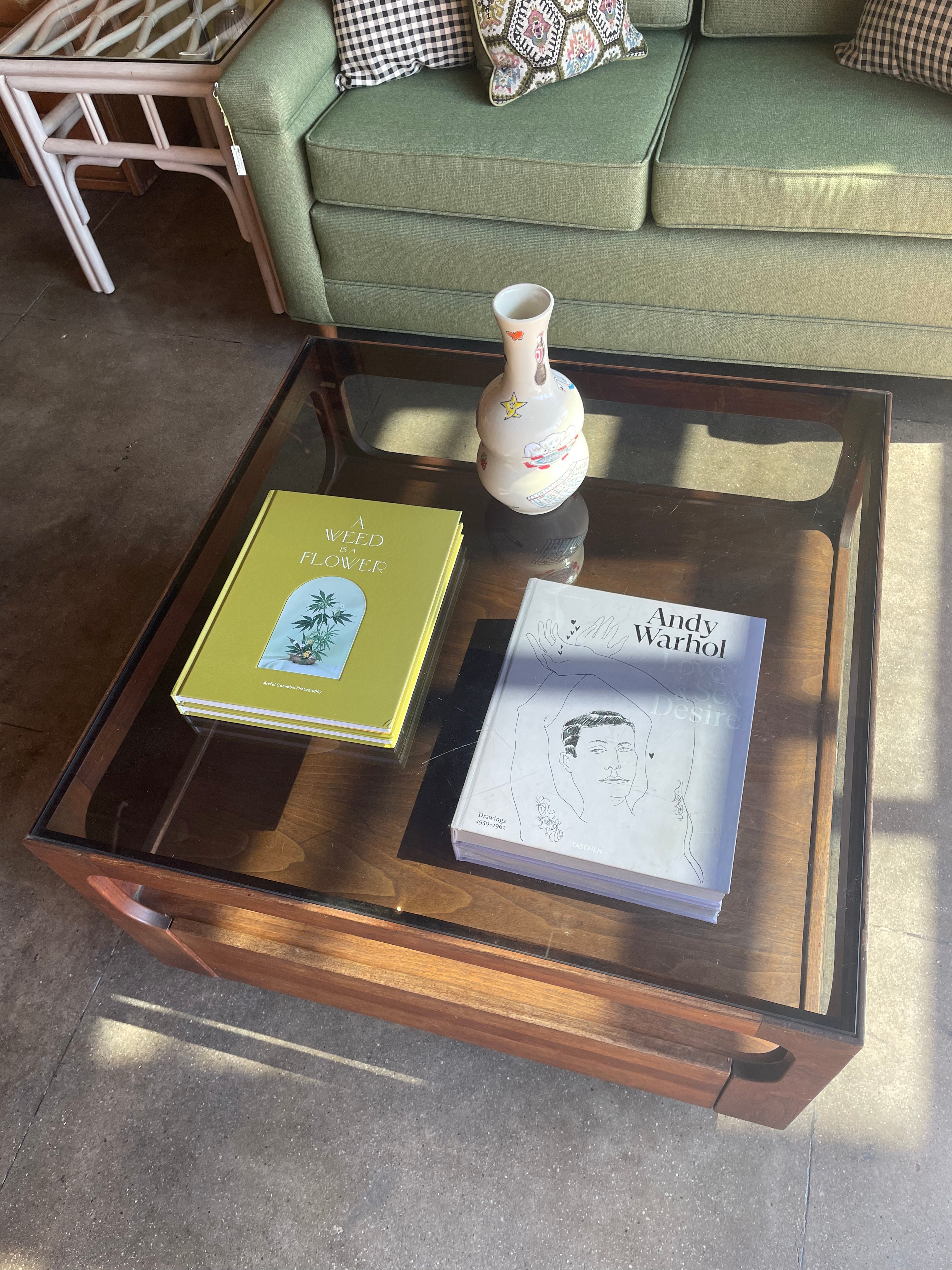 1970's Walnut + Glass Coffee Table by Brown Saltman