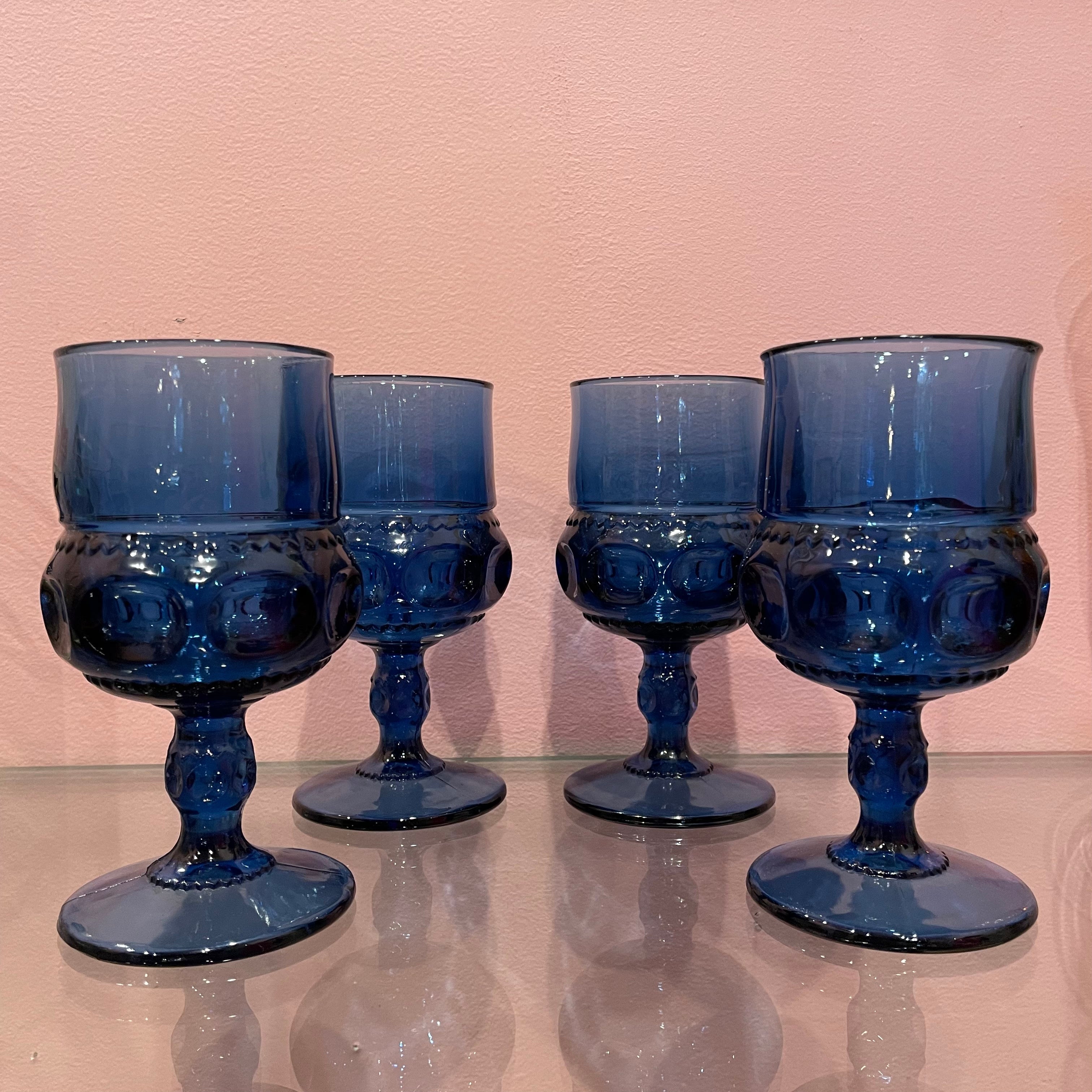 Vintage Blue Glass Wine Goblets - 2 Available