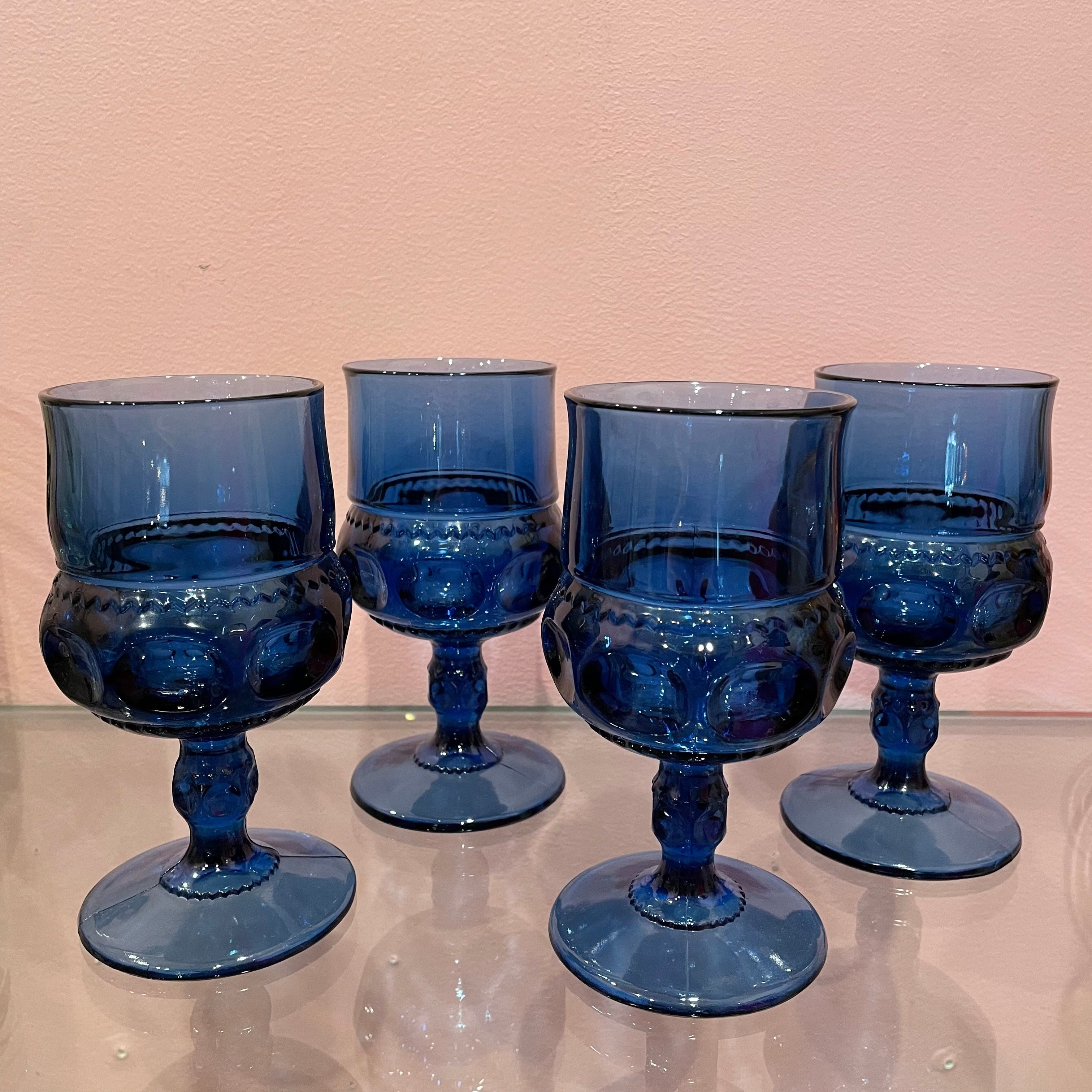 Vintage Blue Glass Wine Goblets - 2 Available