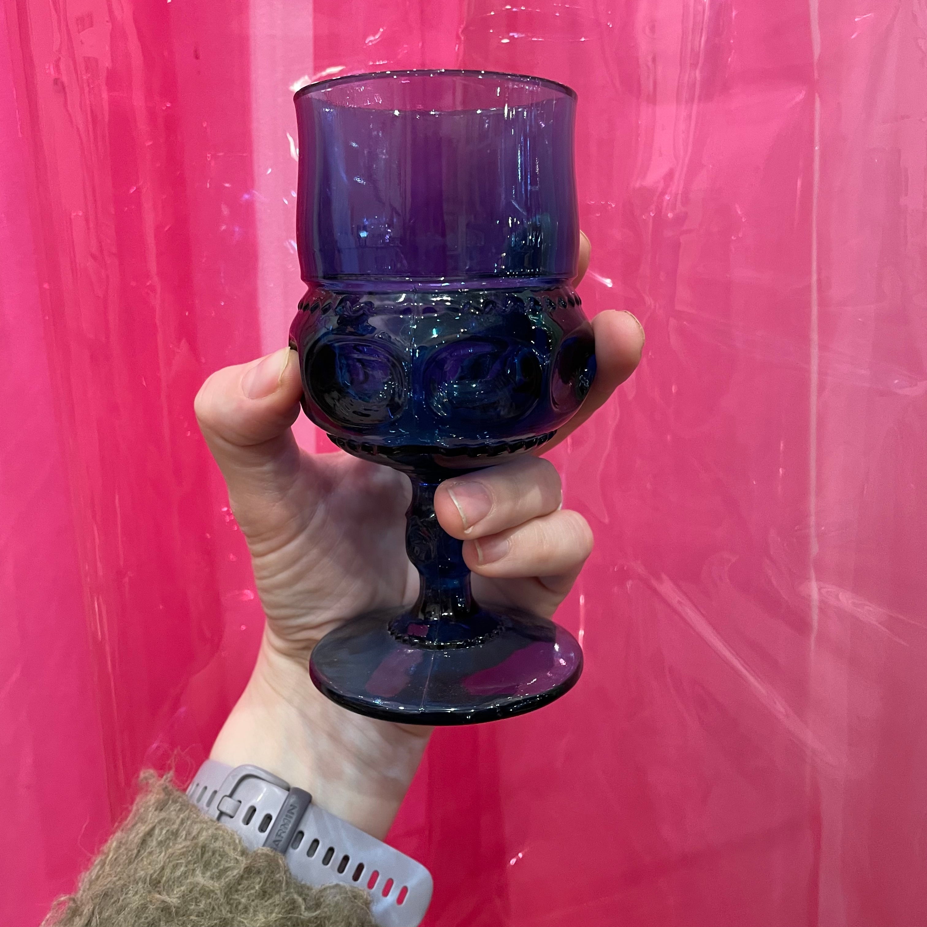 Vintage Blue Glass Wine Goblets - 2 Available
