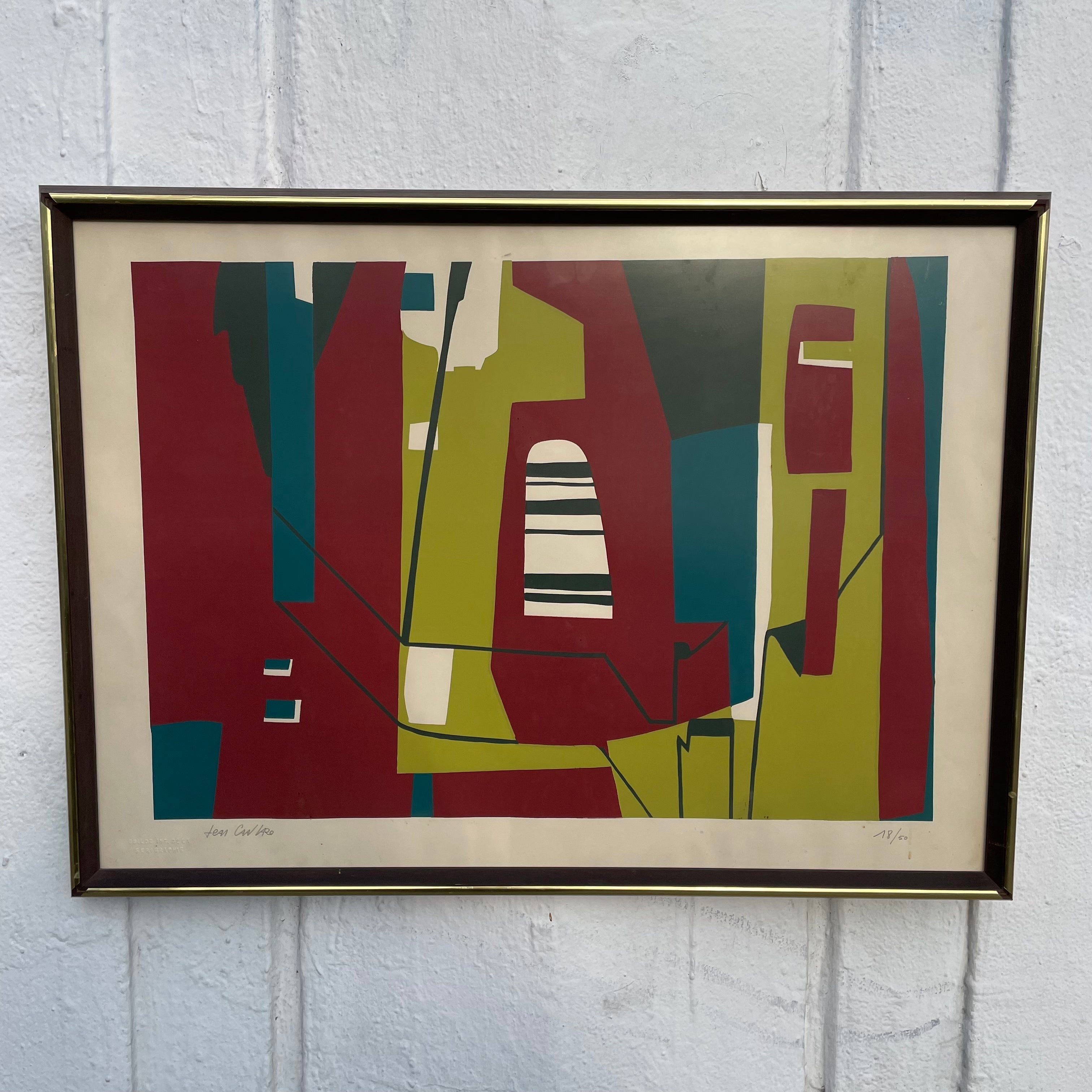 Mid-century Framed Abstract Serigraph by Jean Cavallaro - 21.5" x 29"