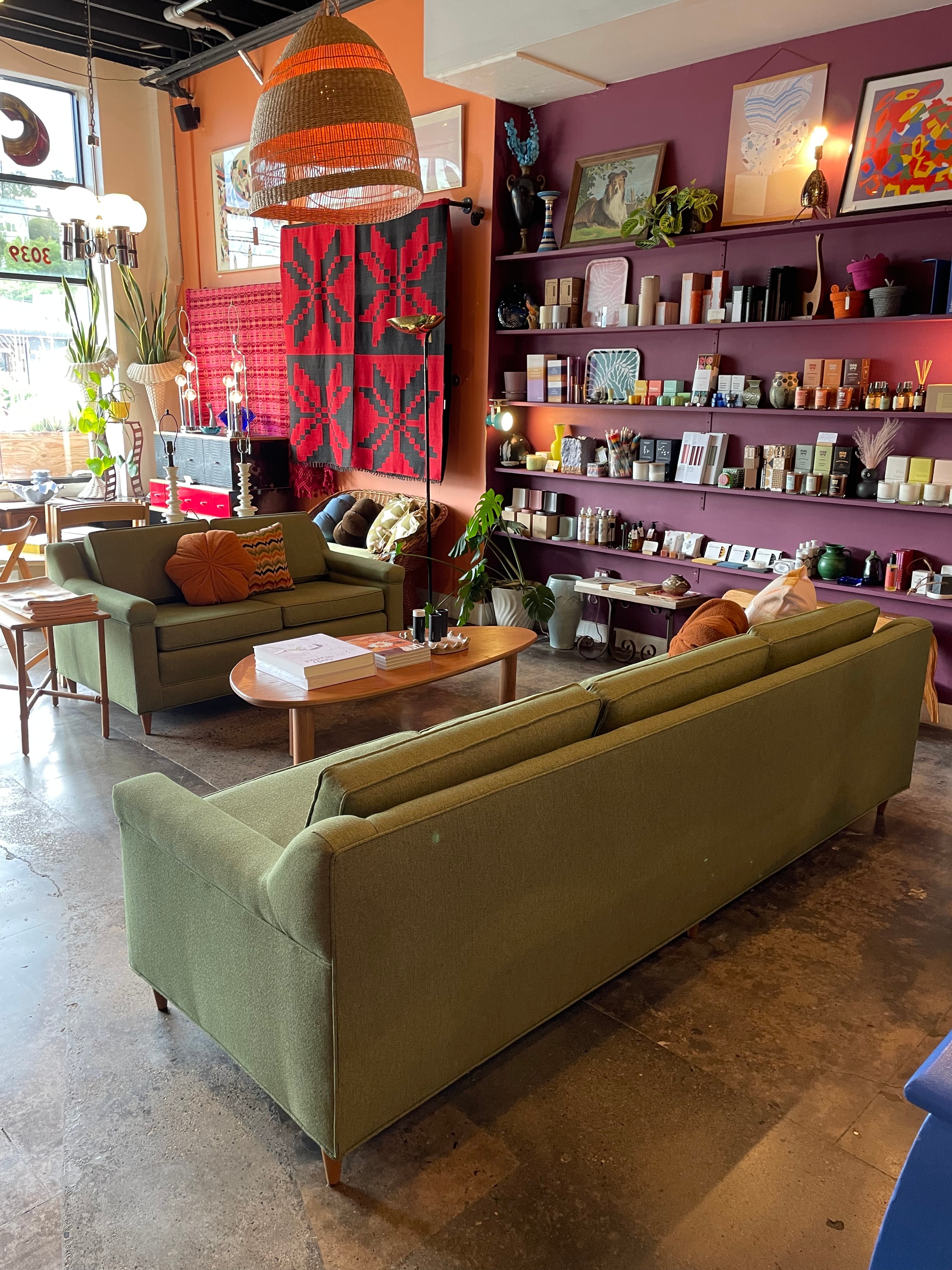 Mid-century Green Tweed Loveseat - 56" L