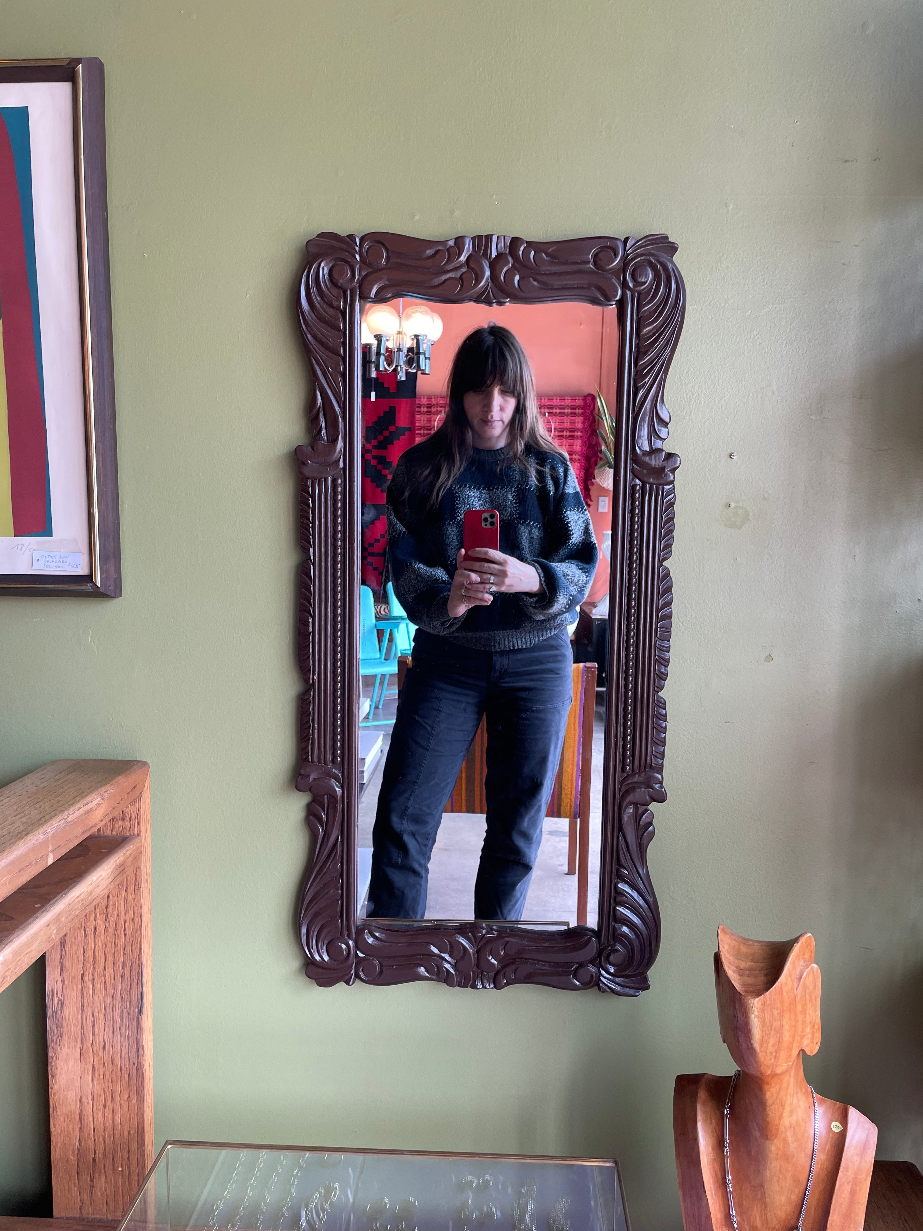 1970's Hand-carved Lacquered Wall Mirror