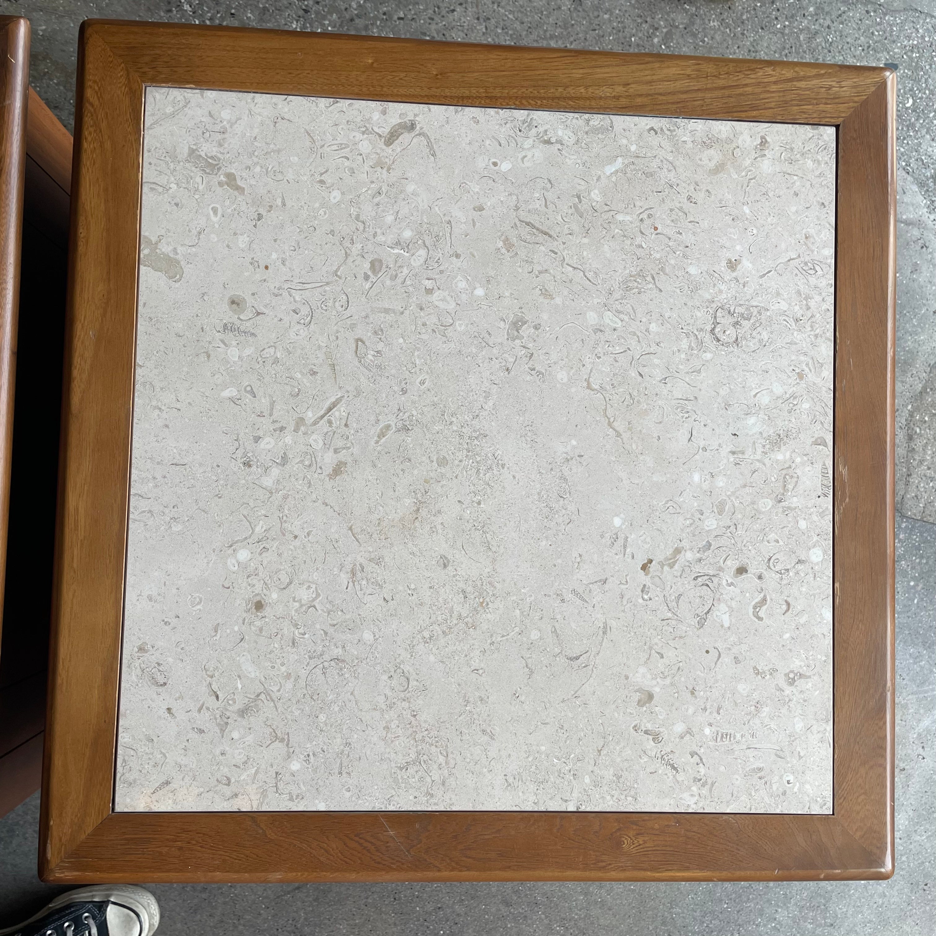 1960's Vintage Travertine + Walnut "Perceptions" Nightstands by Lane