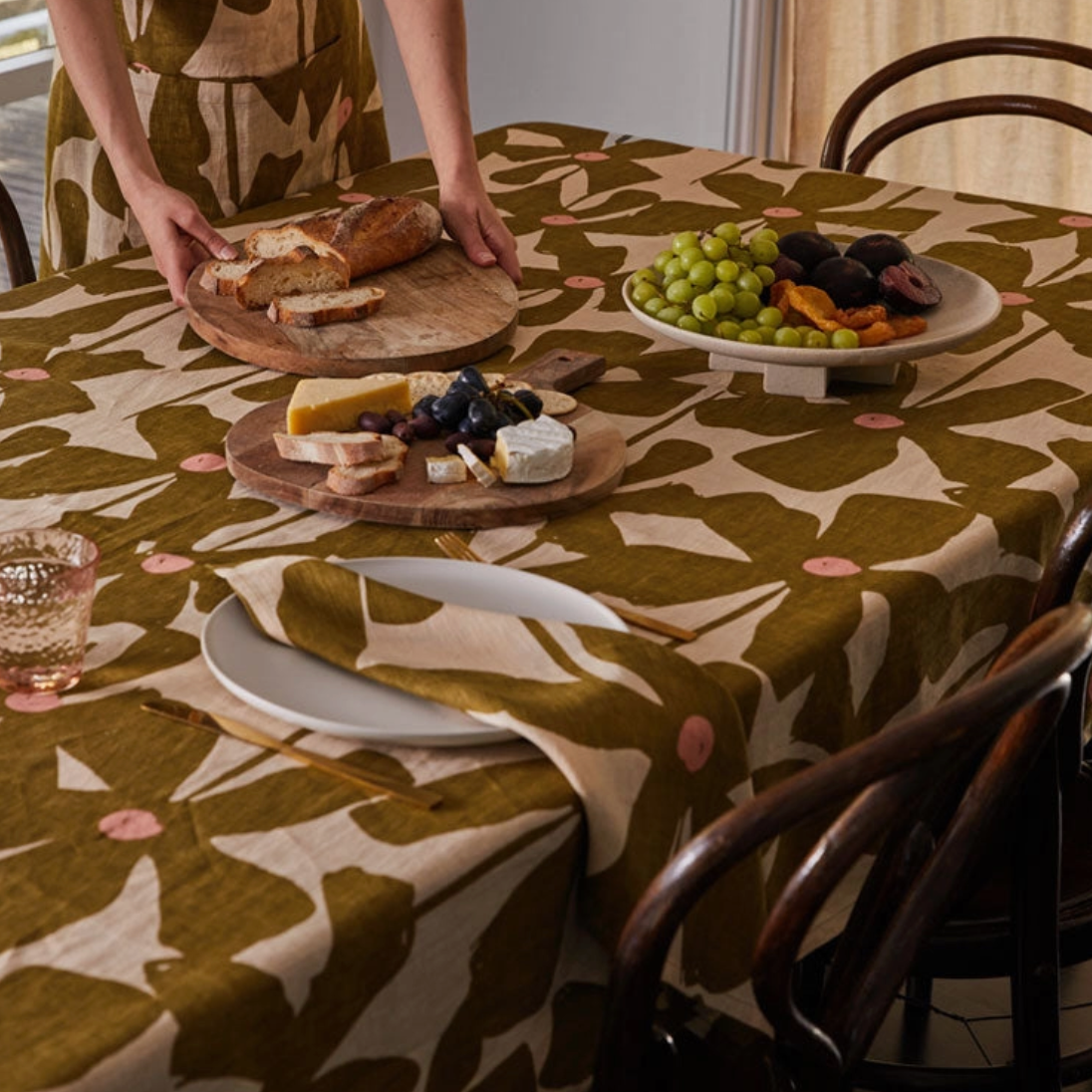 Olive Poppy Tablecloth by Mosey Me