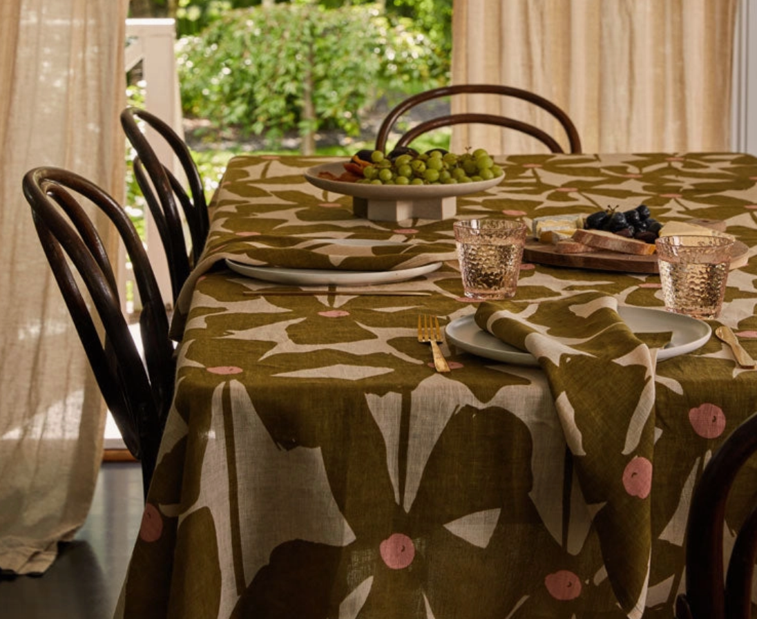 Olive Poppy Tablecloth by Mosey Me