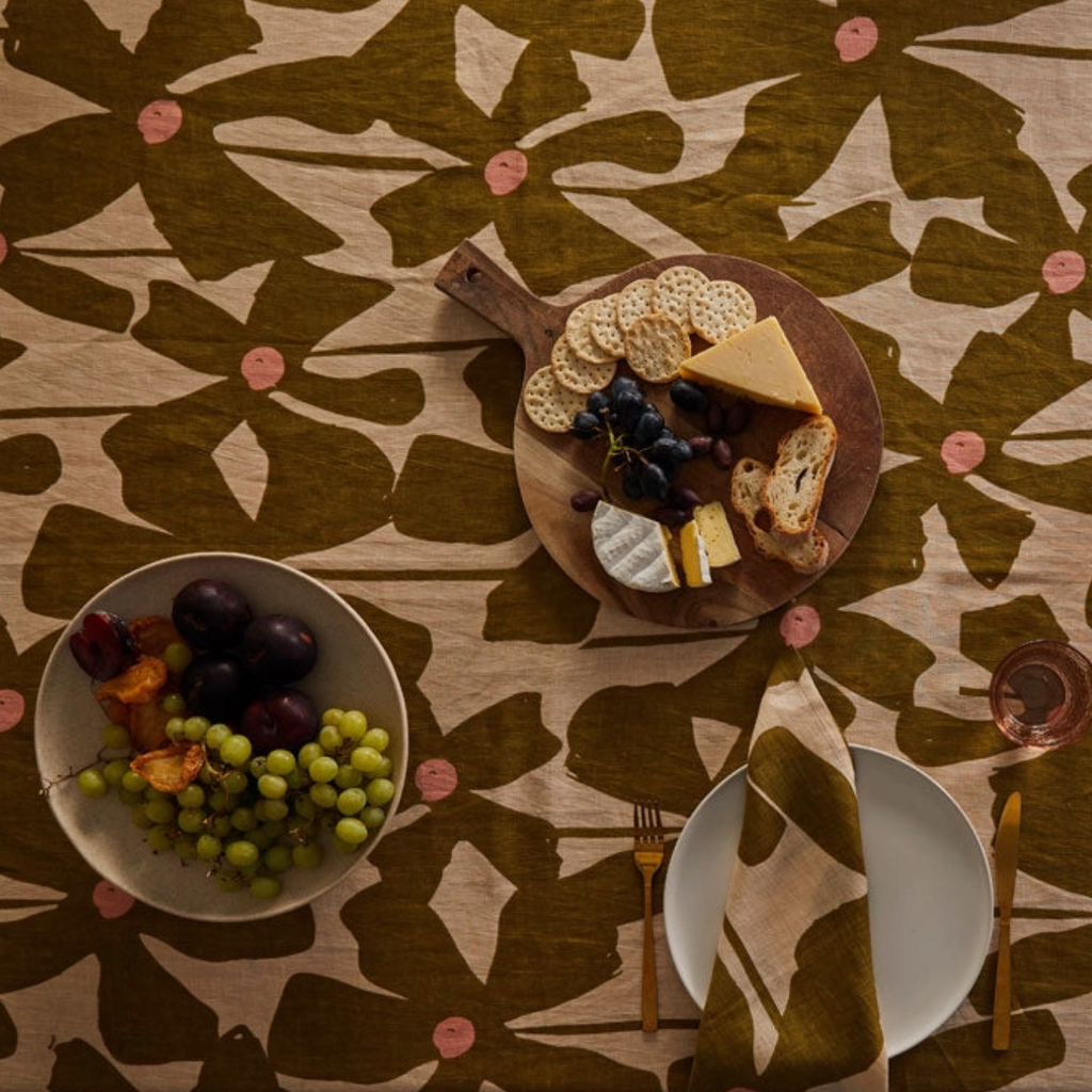 Olive Poppy Tablecloth by Mosey Me