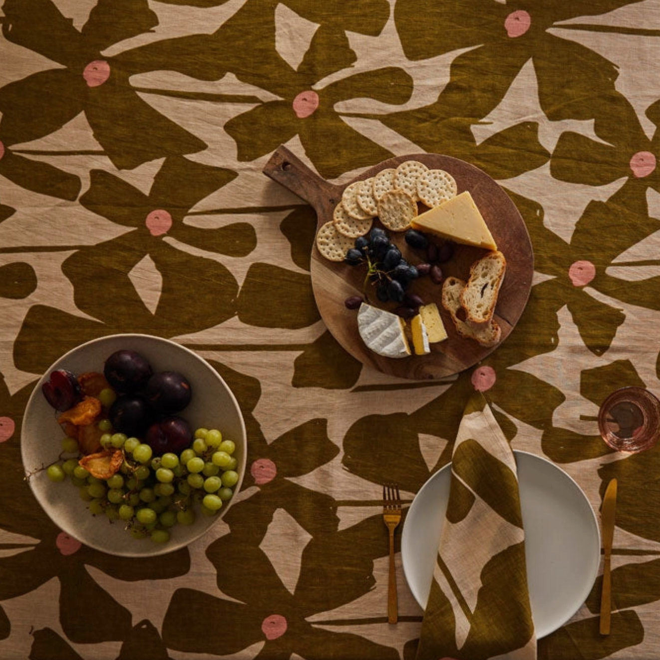 Olive Poppy Tablecloth by Mosey Me